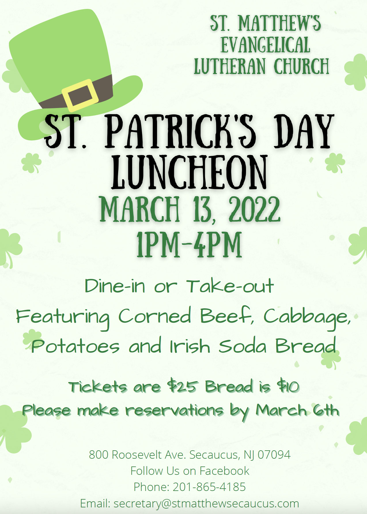 saint patrick's day luncheon flyer